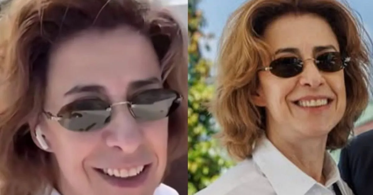 Fernanda Torres chega de barco ao Festival de Veneza, onde agora atua como jurada um ano após o sucesso de Ainda Estou Aqui.