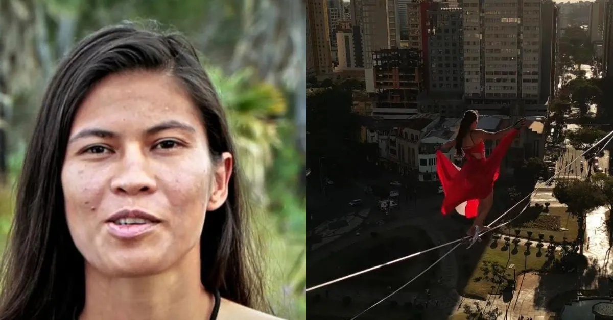 Andreza Pereira, atleta paraense e participante do reality Largados e Pelados, representa a Região Norte em apresentação de Highline.