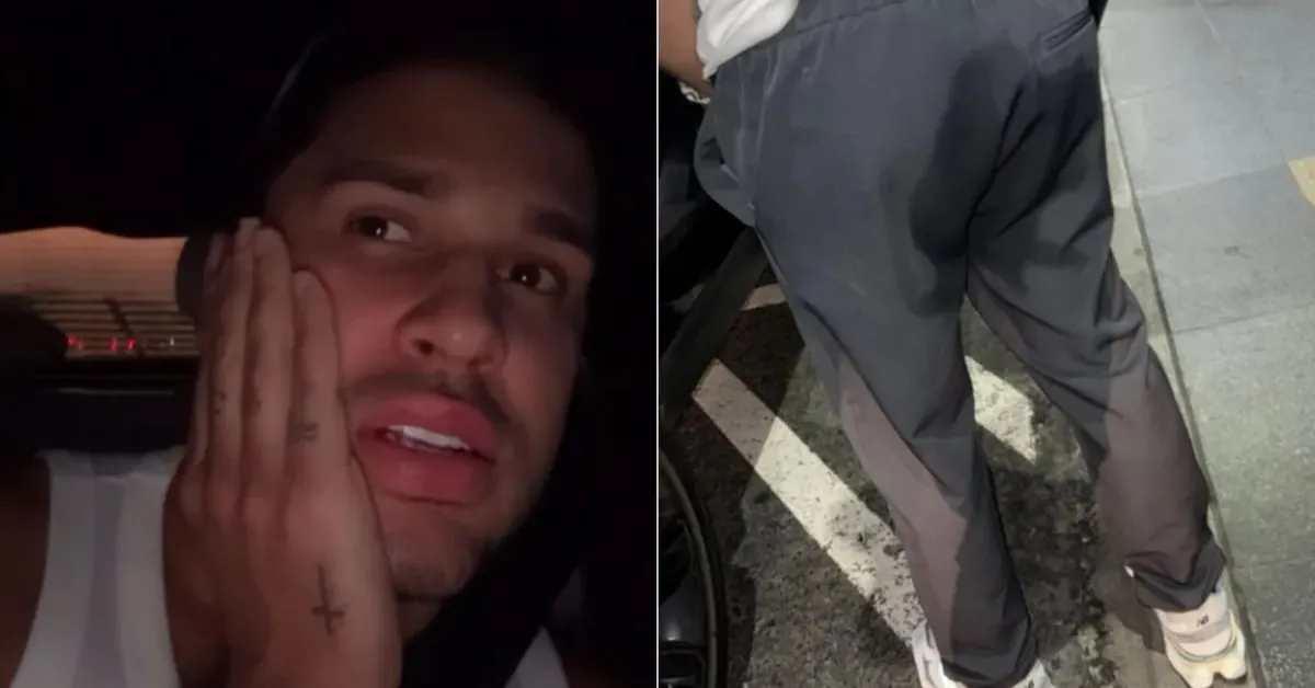 Para tentar resolver a situação, Lucas utilizou uma garrafinha de água de 500ml e uma sacola de papel de grife. No entanto, o material não resistiu e rasgou.
