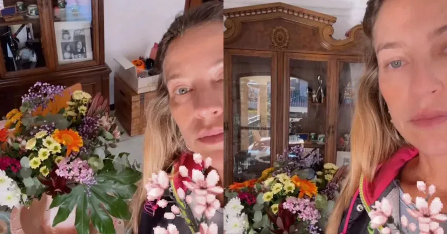 Luana Piovani mostra buquê misterioso recebido sem identificação em sua casa, em Cascais.
