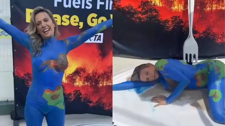 Ativista da causa animal e apresentadora Luísa Mell chamou atenção para o veganismo em protesto performático.