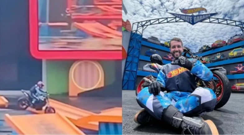 Lurrique Ferrari durante apresentação no Beto Carrero World; piloto morreu após acidente em manobra radical.