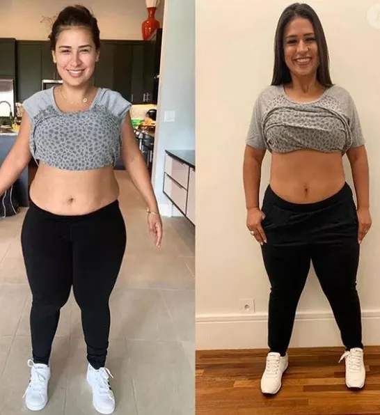 Antes e depois: Simone Mendes transformou sua silhueta, perdendo quase 40 kg, sem abrir mão do prazer à mesa.