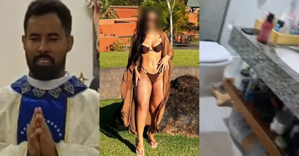 Mulher foi encontrada escondida debaixo da pia dentro da casa paroquial durante confronto com noivo e sogro.