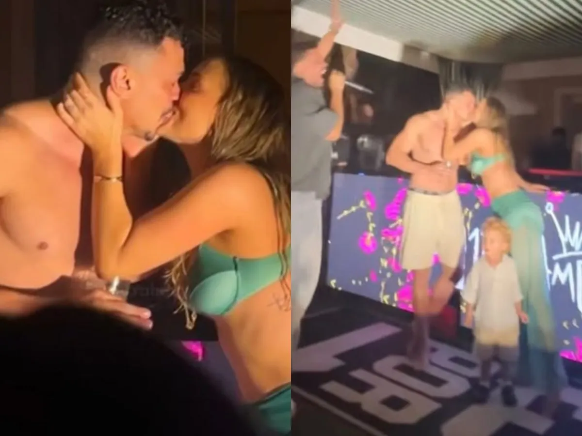 Imagem ilustrativa da notícia: Tata Estaniecki e Júlio Cocielo se beijam em festa. Veja o vídeo