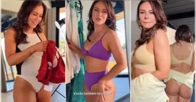 Paolla Oliveira durante o vídeo em que comenta, rindo, sobre as cores das calcinhas para a virada do ano.