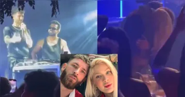 Léo Pereira e Karoline Lima se beijam após declaração pública do zagueiro durante festa do Flamengo.
