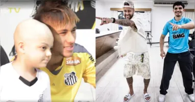 Matheus e Neymar se reencontram no CT Rei Pelé; emoção marcou a visita após mais de uma década.