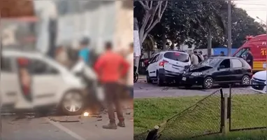 Vídeos que circulam nas redes sociais mostram a colisão, com destroços dos veículos espalhados por várias partes da via.