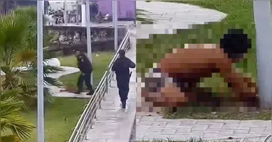 No vídeo divulgado, é possível ver o suspeito sem camisa cavando o solo para alcançar a fiação elétrica.