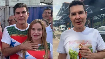 O governador do Pará, Helder Barbalho, ao lado da primeira-dama, Daniella Barbalho, e o ministro das Cidades, Jader Filho, comentam sobre a emoção de participar de mais um Círio de Nazaré.