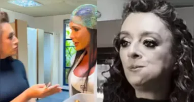 Cátia Fonseca experimenta a sobremesa fitness de Gracyanne Barbosa nos bastidores da Dança dos Famosos e se surpreende com o sabor.