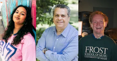 Professor José Maria Silva com estudantes da Frost School of Music.