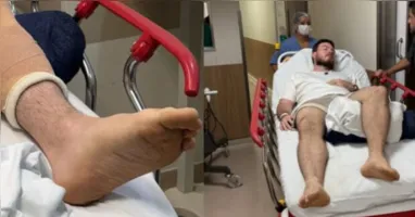 Maíra Cardi também se pronunciou sobre o acidente nas redes sociais, publicando fotos que mostram o marido na maca do hospital com o joelho enfaixado.