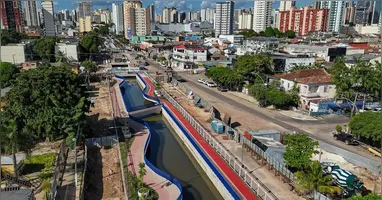 Quadra D da Nova Tamandaré, já sem tapumes, mostra equipamentos como ciclovia, quiosques e academia ao ar livre.
