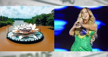 Mariah Carey se prepara para subir ao palco flutuante no rio Guamá.