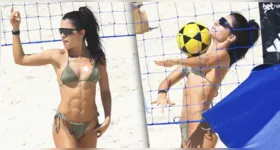 Jade Picon treina futevôlei na Barra da Tijuca com DJ Bárbara Labres na manhã desta segunda-feira (1º).