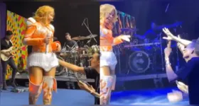 Joelma interrompeu a performance para repreender um fã que a tocou sem consentimento durante o Festival LED, em Belém.