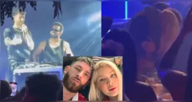 Léo Pereira e Karoline Lima se beijam após declaração pública do zagueiro durante festa do Flamengo.