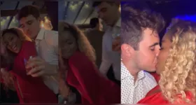 Cariúcha e João Augusto Liberato foram vistos trocando carinhos em festa de João Silva, no Morumbi, em São Paulo.