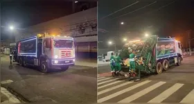 De caravana da Coca-Cola à "Carreta Furacão": caminhão de coleta iluminado vira atração noturna na Pedreira e rende comentários dos moradores.