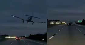 Momento em que avião faz pouso forçado e cai sobre carro em alta velocidade na Flórida.
