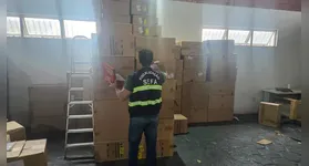 Fiscais da Sefa-PA conferem os pares de tênis falsificados