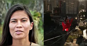 Andreza Pereira, atleta paraense e participante do reality Largados e Pelados, representa a Região Norte em apresentação de Highline.