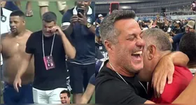O ex-goleiro e ídolo do Flamengo  Júlio César festejou com Marcos Braz após o apito final.