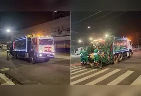 De caravana da Coca-Cola à "Carreta Furacão": caminhão de coleta iluminado vira atração noturna na Pedreira e rende comentários dos moradores.