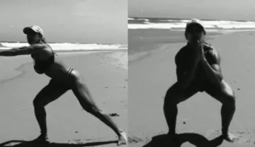 Imagem ilustrativa da imagem Scheila Carvalho treina de fio dental na praia e rouba a cena