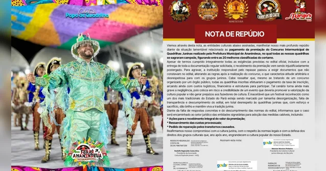 Imagem ilustrativa da notícia Entidades culturais do Pará denunciam calote da Prefeitura de Ananindeua 