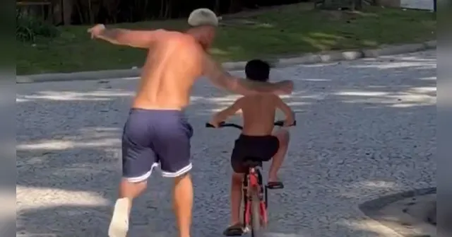 Imagem ilustrativa da notícia Cantor do Pará ensina filho a pedalar e vídeo é compartilhado por Huck