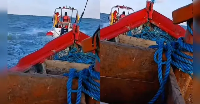 Imagem ilustrativa da notícia VÍDEO: Bombeiros resgatam tripulantes à deriva no litoral de Salinas