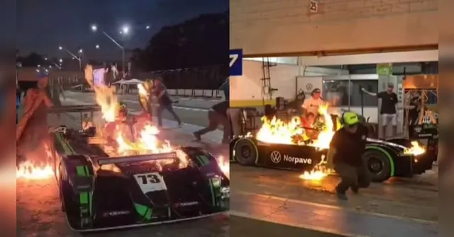 Imagem ilustrativa da notícia Carro de piloto brasileiro pega fogo durante corrida