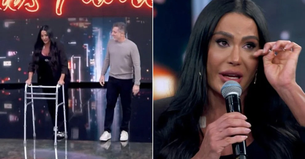 Gracyanne Barbosa aparece de andador no Domingão e ganha 2° chance 