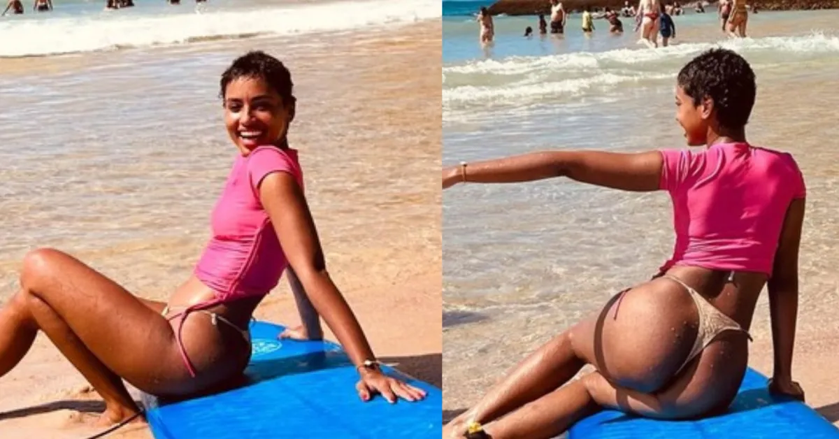 Gabz aproveita dia de folga em praia do Rio de Janeiro e compartilha cliques de biquíni nas redes sociais.