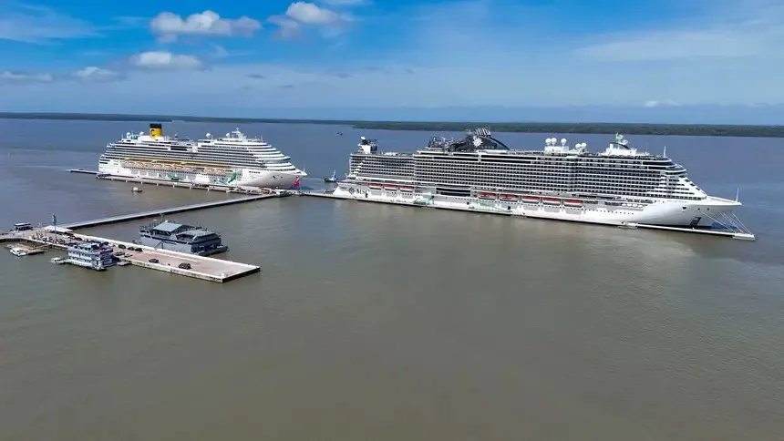 Navios de cruzeiro voltam a atracar em Belém e reforçam o turismo marítimo na capital paraense, impulsionado pelos investimentos no porto de Outeiro.