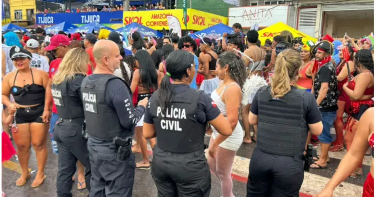 Equipes da Polícia Civil realizam ações da campanha "Não é Não" durante o Carnaval em Belém e no interior, com orientação aos foliões e prevenção à importunação sexual.