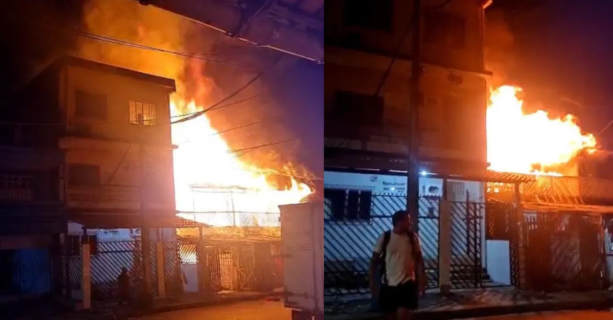 Incêndio na passagem Valdir Acatauassú Nunes, no bairro do Marco, destruiu quitinetes e mobilizou equipes de emergência.