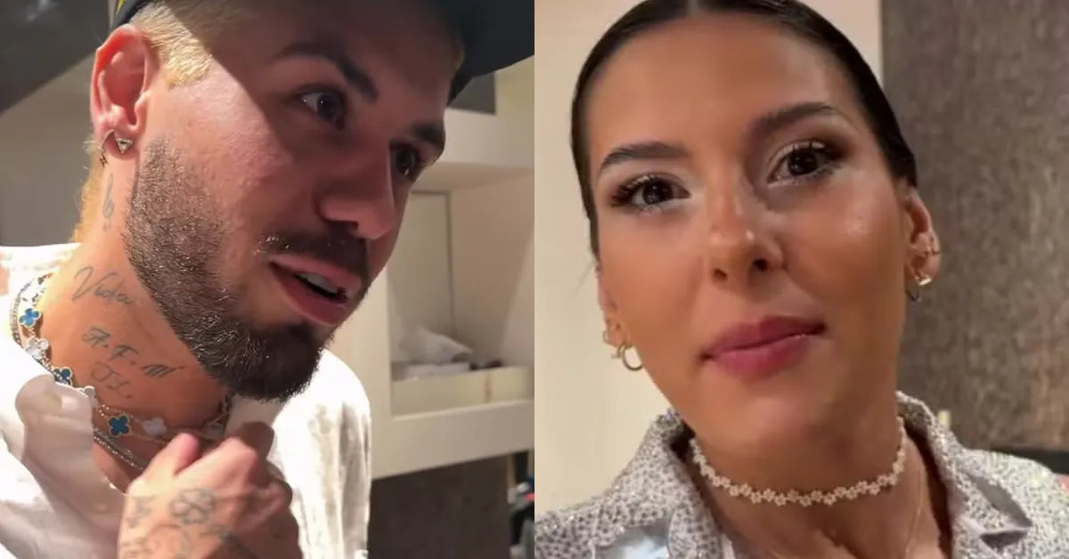 Ana Castela e Zé Felipe durante apresentação no cruzeiro Férias com a Boiadeira em Alto-Mar; encontro foi marcado por pouca interação e clima distante.