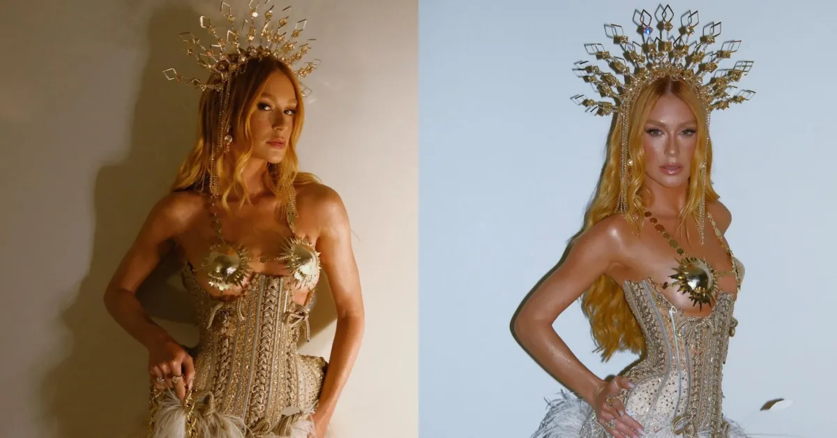 Marina Ruy Barbosa acompanha os desfiles do Grupo Especial na Sapucaí e responde com bom humor às críticas sobre sua aparência nas redes sociais.