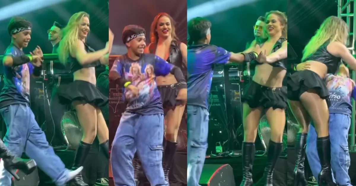 Fã mirim sobe ao palco durante show de Joelma, dança sucesso da era Calypso e conquista o público com gingado e carisma.