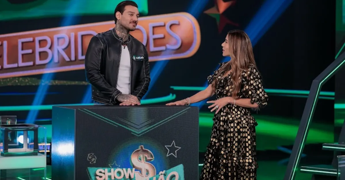 Lucas Lucco durante participação no Show do Milhão, exibido no domingo (14), apresentado por Patrícia Abravanel.