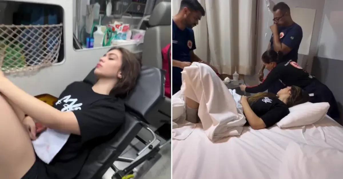 Melody aparece deitada em maca dentro de ambulância após passar mal depois de show no After Folia, em Grajaú (MA).