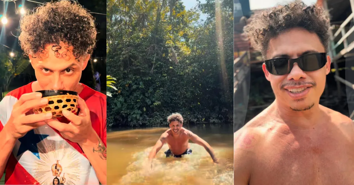 Silvero Pereira durante passeio pela Ilha do Combu, em Belém, onde viveu uma imersão na cultura, na culinária e na natureza amazônica.