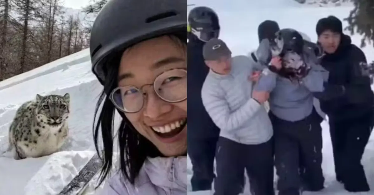 Antes do ataque, a selfie feita pela turista. À direita, a mulher sendo socorrida após o ataque.