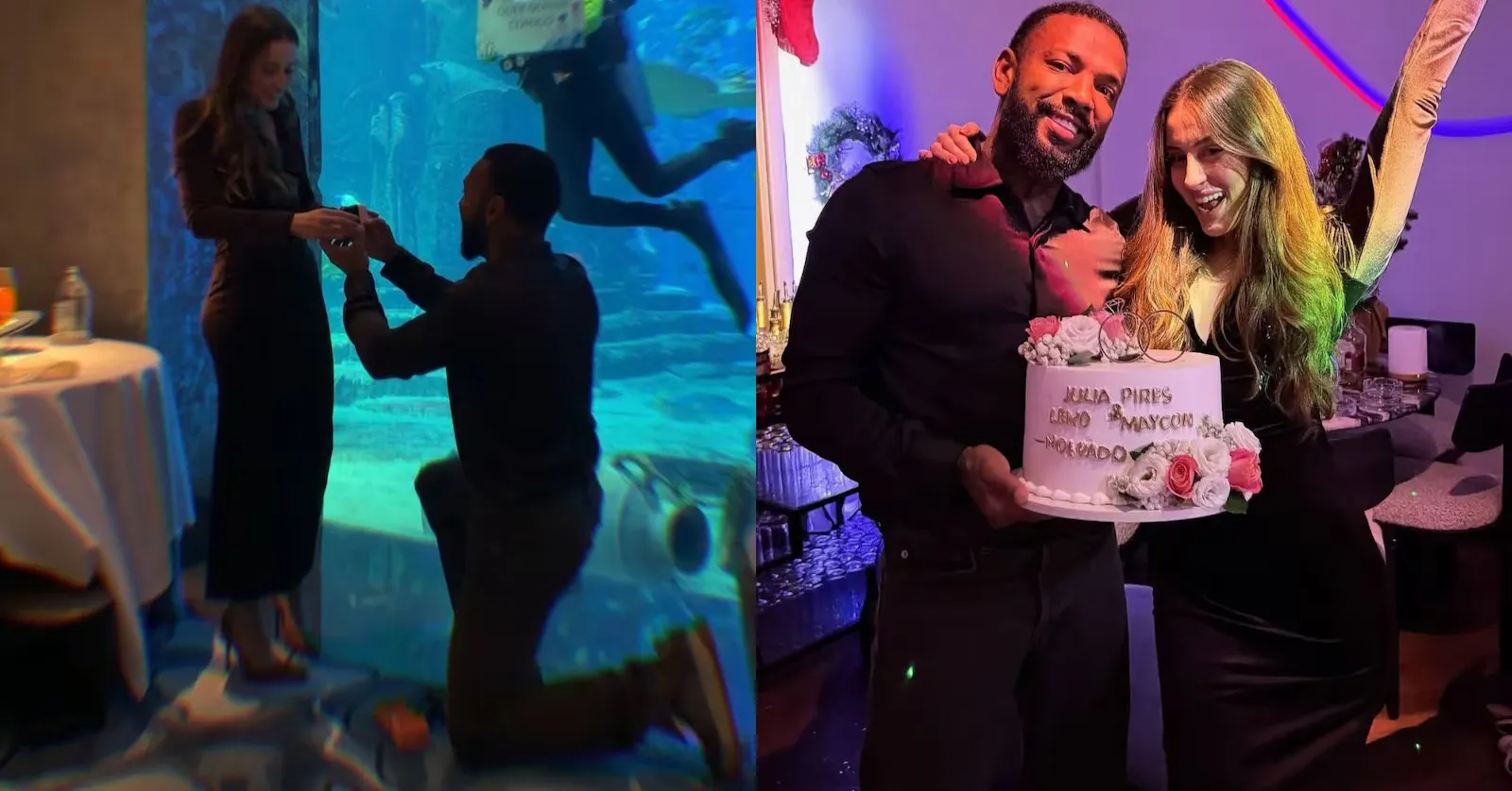 . O momento teve até um mergulhador com uma plaquinha ao fundo, deixando o pedido ainda mais cinematográfico e surpreendendo a amada.