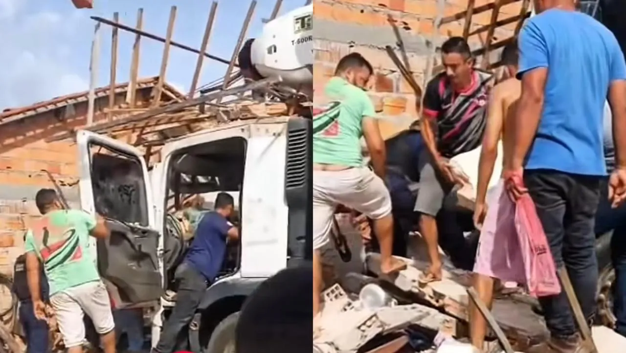 Uma mulher, mãe de 3 crianças, morreu no local após um caminhão invadir a casa.