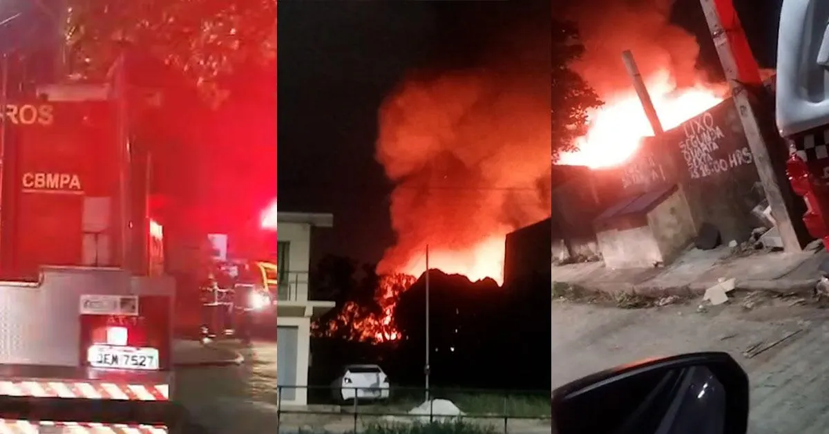 As chamas do incêndio ocorrido no bairro do Coqueiro eram tão intensas que podiam ser vistas de vários pontos da região durante a madrugada.